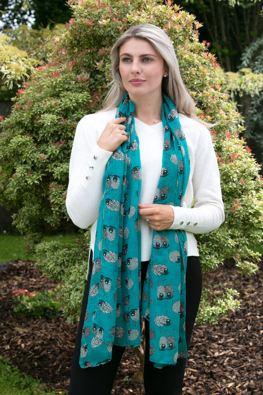 Sketched Sheep Scarf-Teal