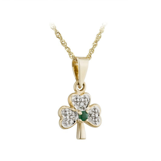 Solvar 10K., CZ & Green Agate Shamrock Necklace