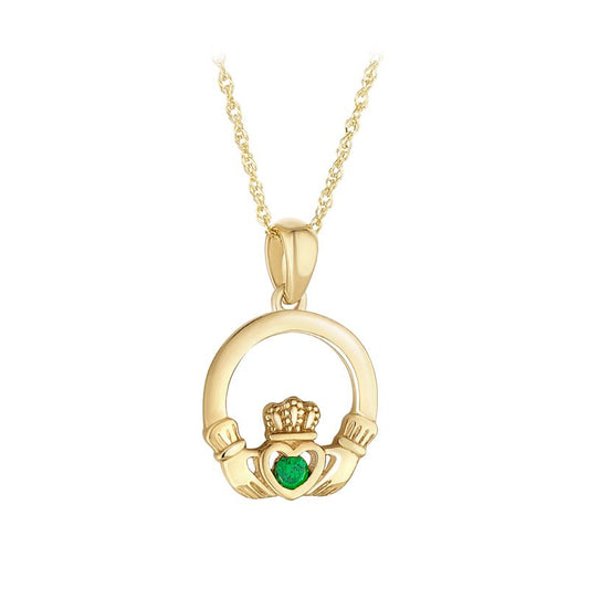 Solvar 10K.  and Green CZ Claddagh Necklace