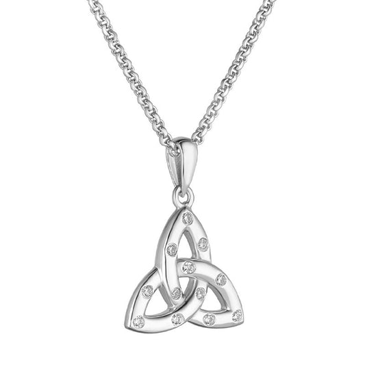 Solvar Sterling Silver Flush Set CZ Large Trinity Knot Necklace