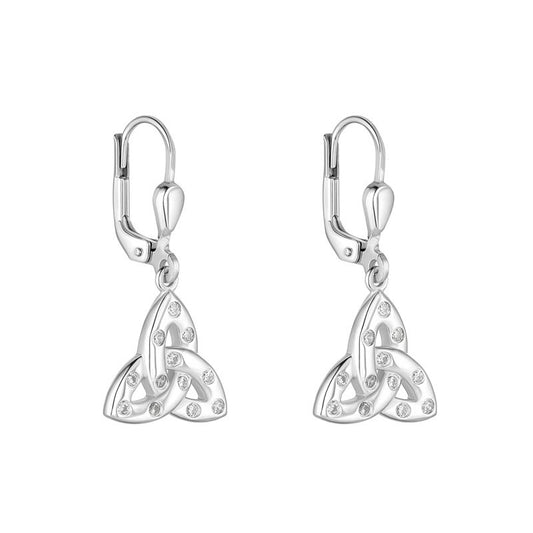 Solvar Sterling Silver Flush Set CZ Drop Trinity Earrings