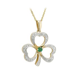 K. Diamond and Emerald Shamrock Pendant 