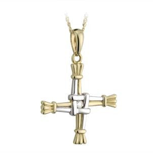 Solvar 14K. Two Tone St. Brigid's Cross with Diamond