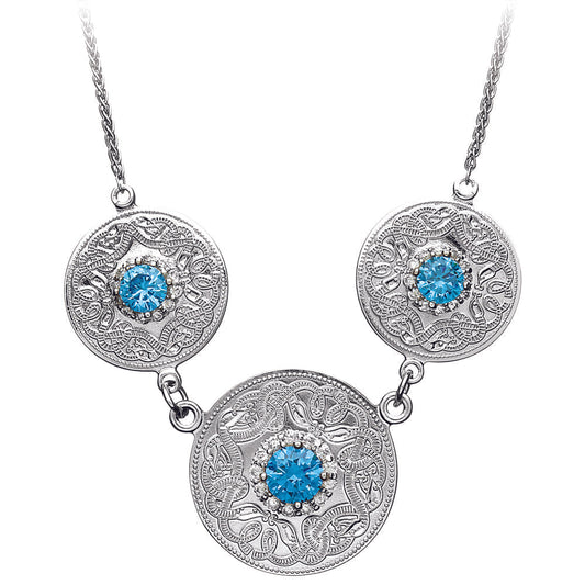 Boru Celtic Warrior Triple Disc Blue CZ Necklace