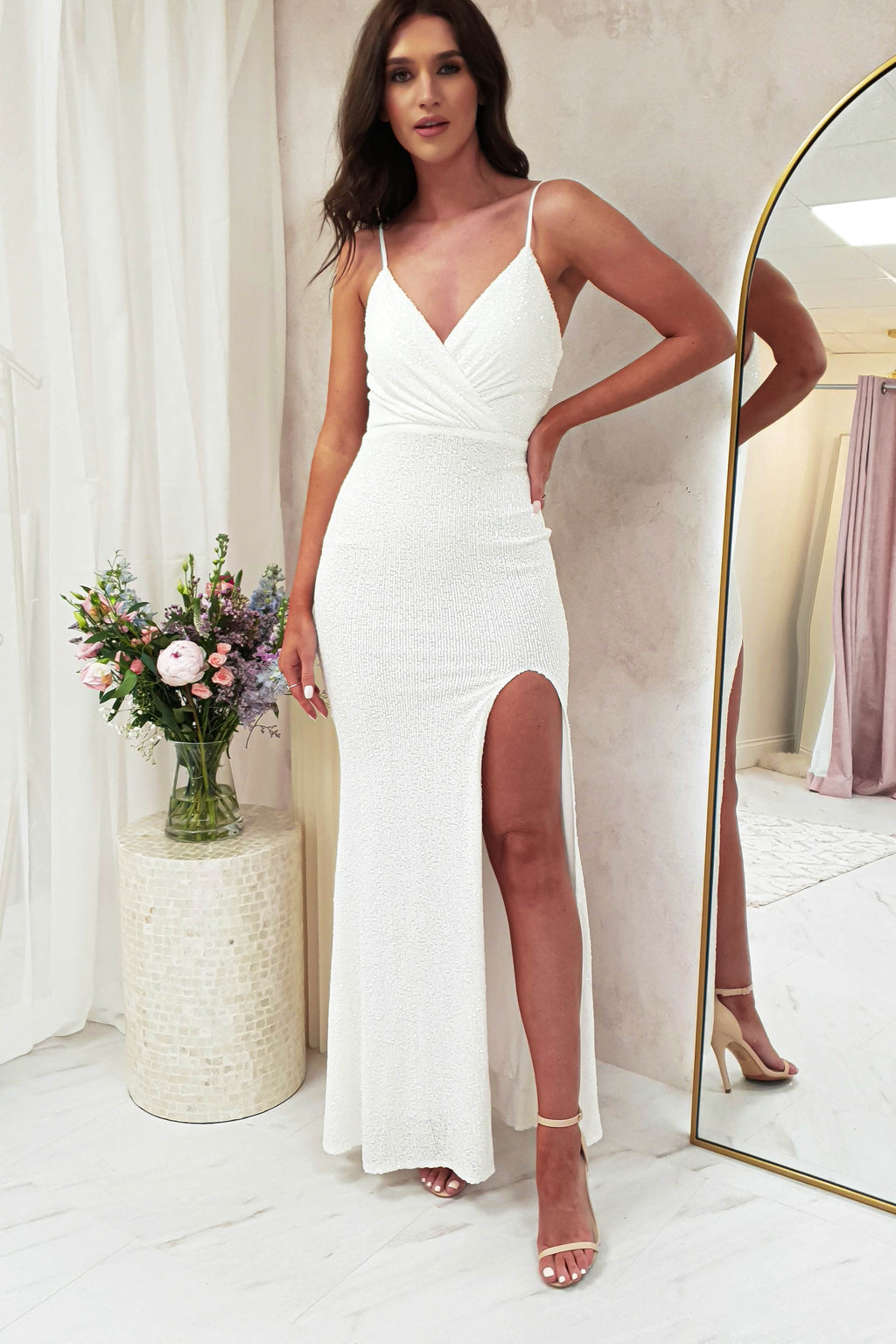 Mulan Sequin Gown | White