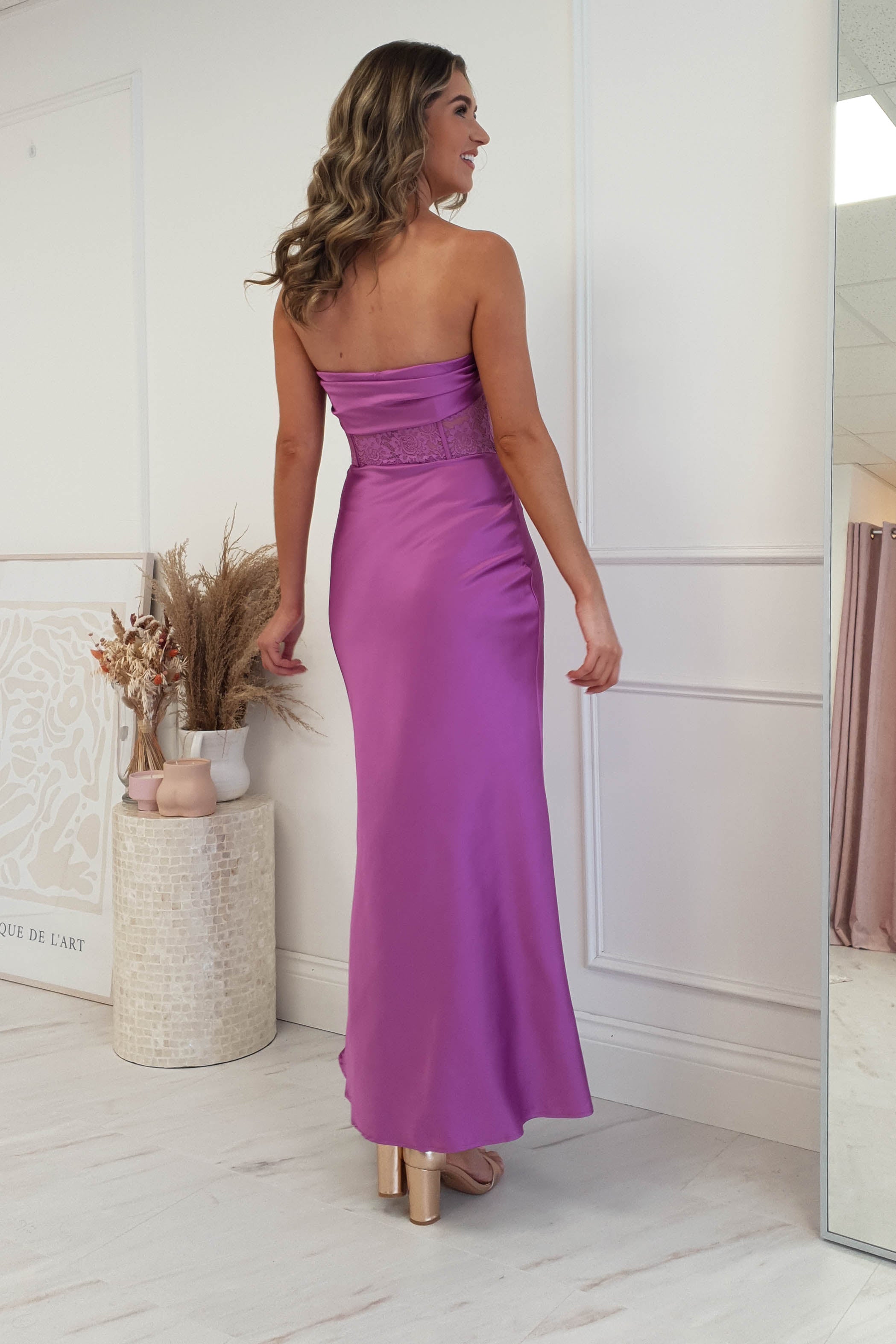 Lissy Corset Style Satin Maxi Dress Purple 9599