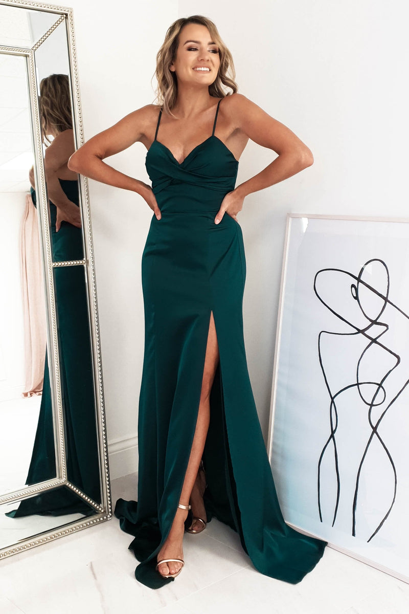 dark forest green prom dress