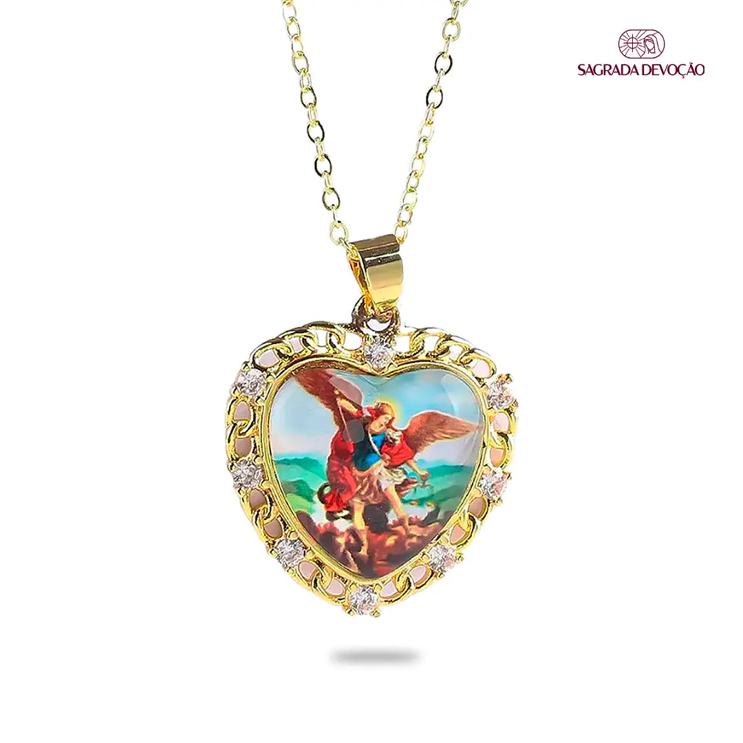 Colar Coração São Miguel Arcanjo Ouro 14K 1