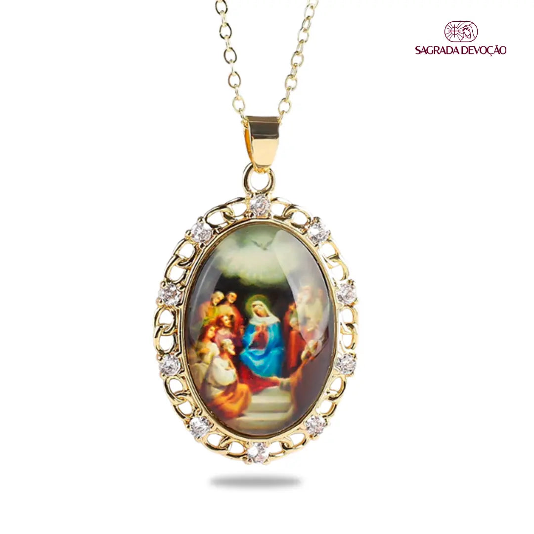 Colar Religioso de Zircônias em Ouro 14K 11