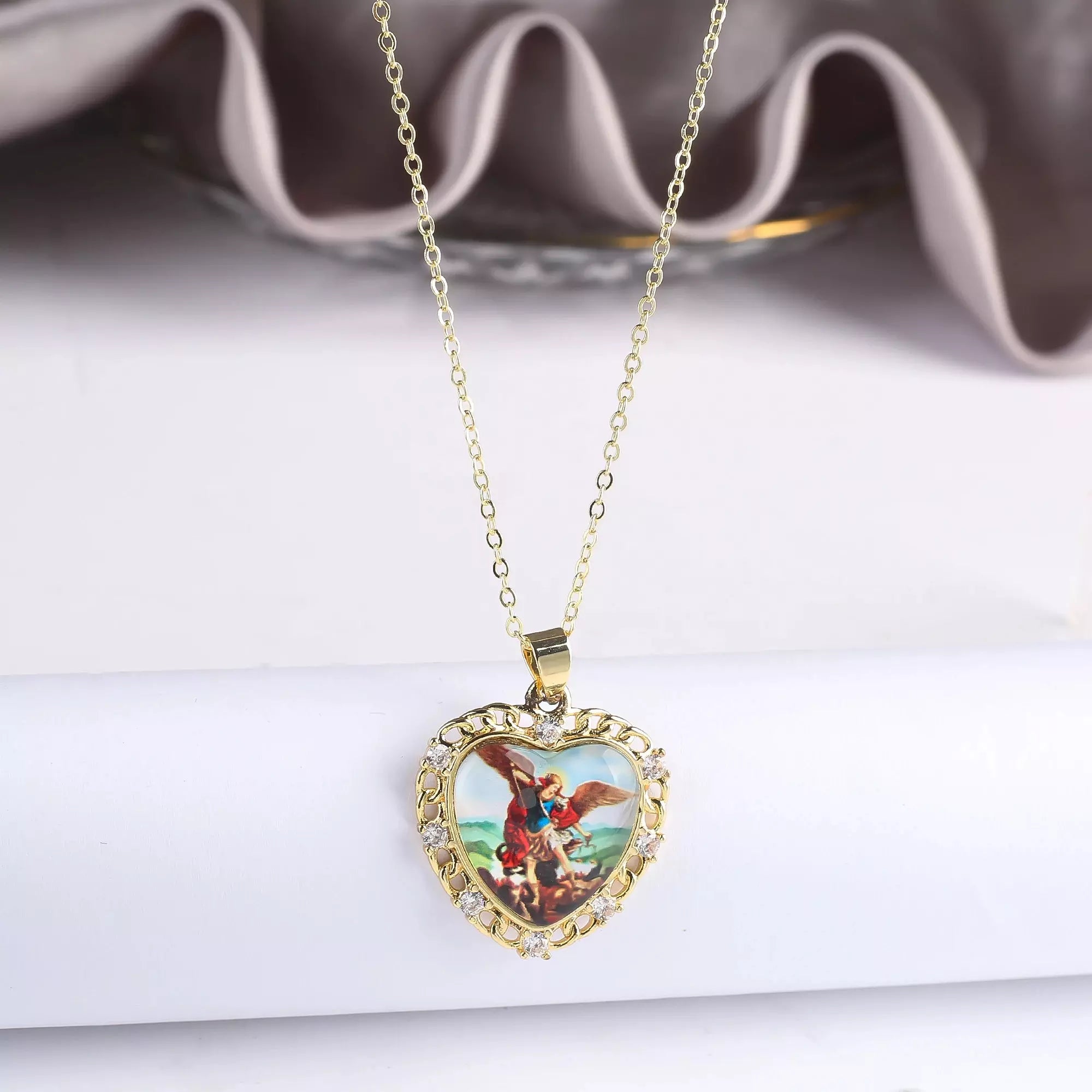 Colar Coração São Miguel Arcanjo Ouro 14K 2