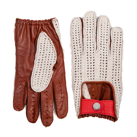 Guanti da uomo da guida mezze dita colore cognac con dorso in crochet –  Gala Gloves