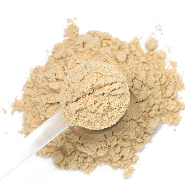 Overhead shot of whey protein in scooper 