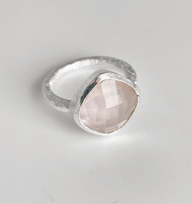 silver rose quartz rings