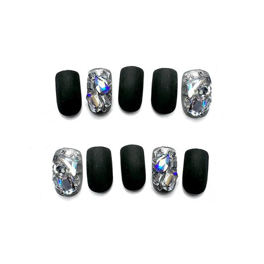 Black Glitter French Tip Square Shape – KAY Artisan Nails