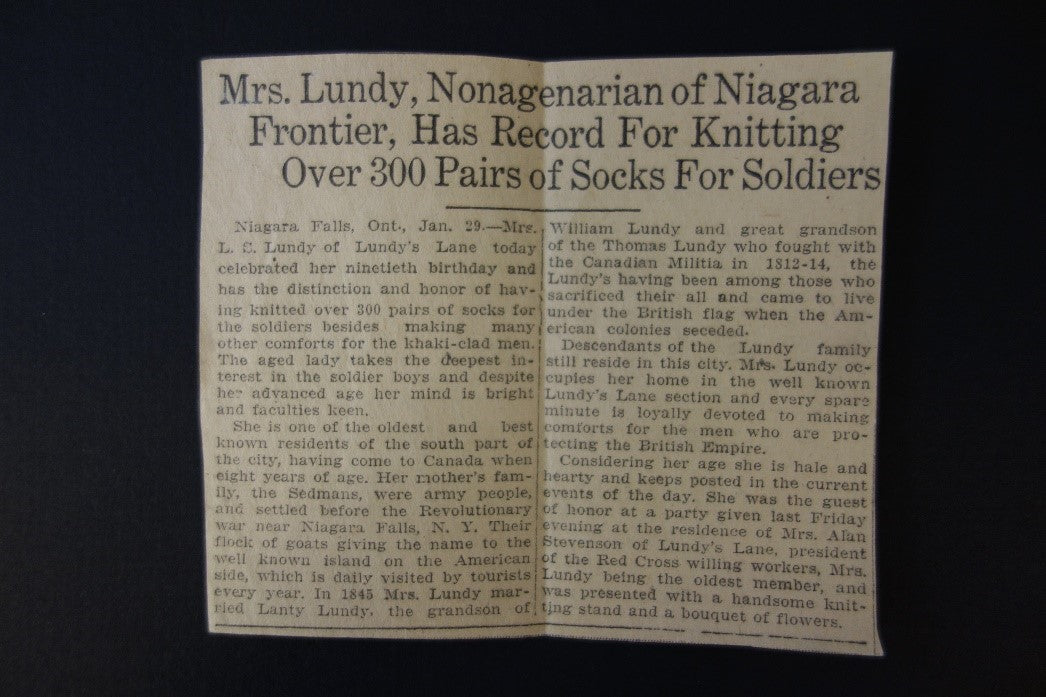 A newspaper article of Mrs Laundy, Nonagenarian of Niagara Frontier