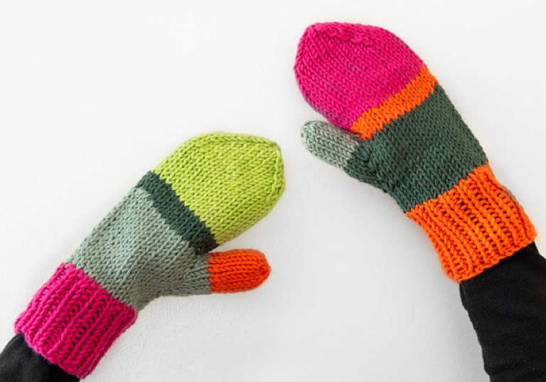 Easy Caron x Pantone Find A Match Knit Mittens