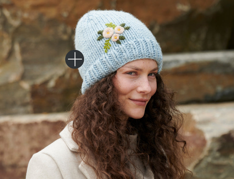 image of Patons Lovely Floral Knit Hat​ Pattern