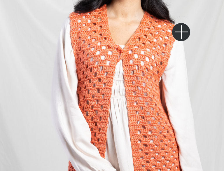 image of Caron Crochet Check Mesh Vest