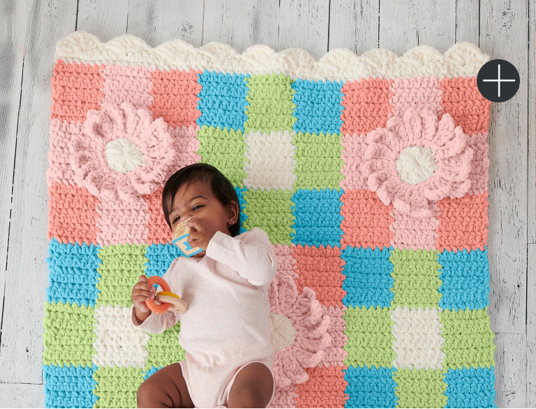 image of Bernat Gingham & Flowers Crocht Baby Blanket