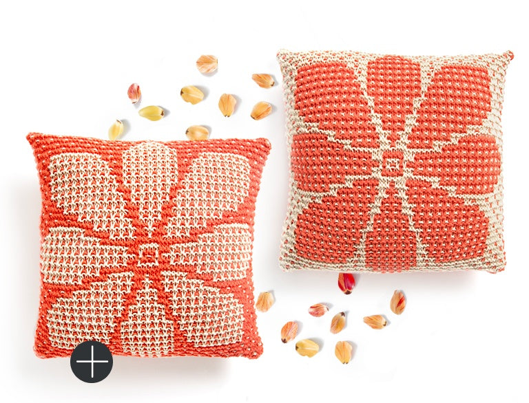 Intermediate Caron knit mosaic floral pillow