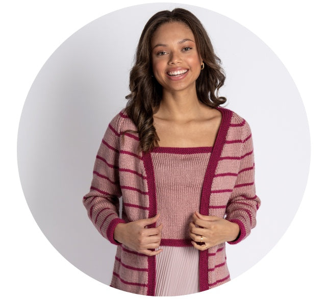 Caron Knit Contrast Trim Cardigan