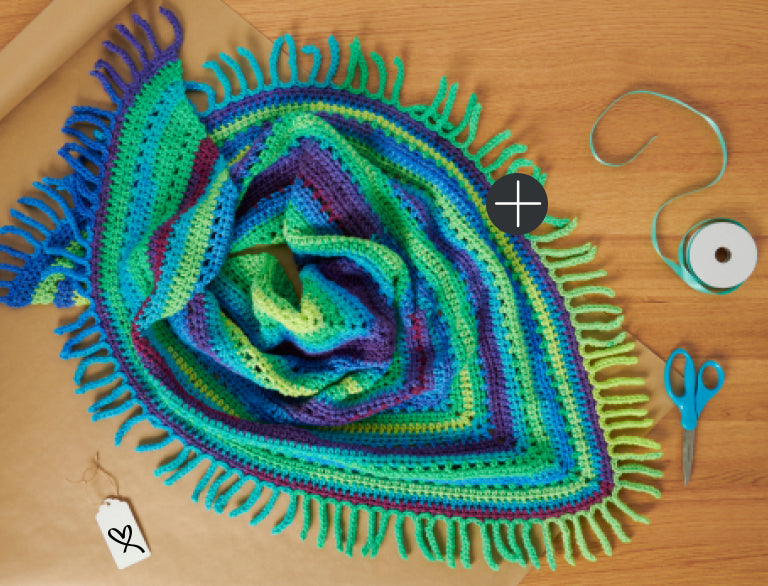 image of red heart crochet fringe shawl