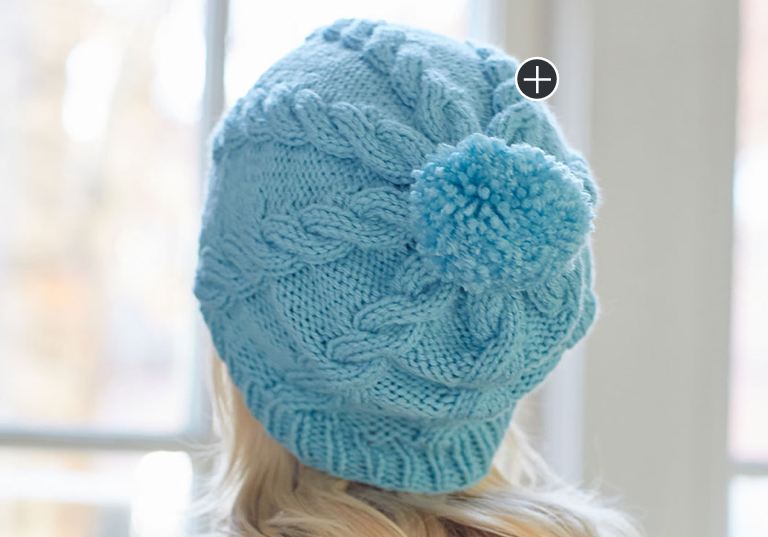 Intermediate Knit Cabled Pompom Hat