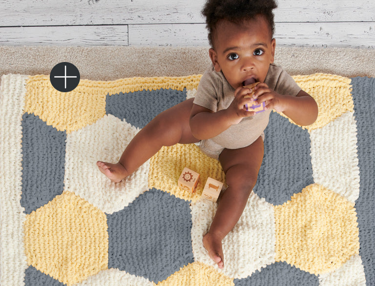image of Bernat Honeycomb Panels Garter Knit Baby Blanket