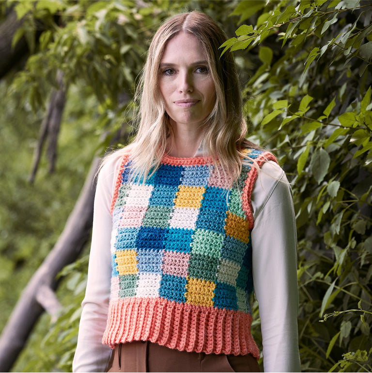 image of Caron color block party crochet vest Blanket