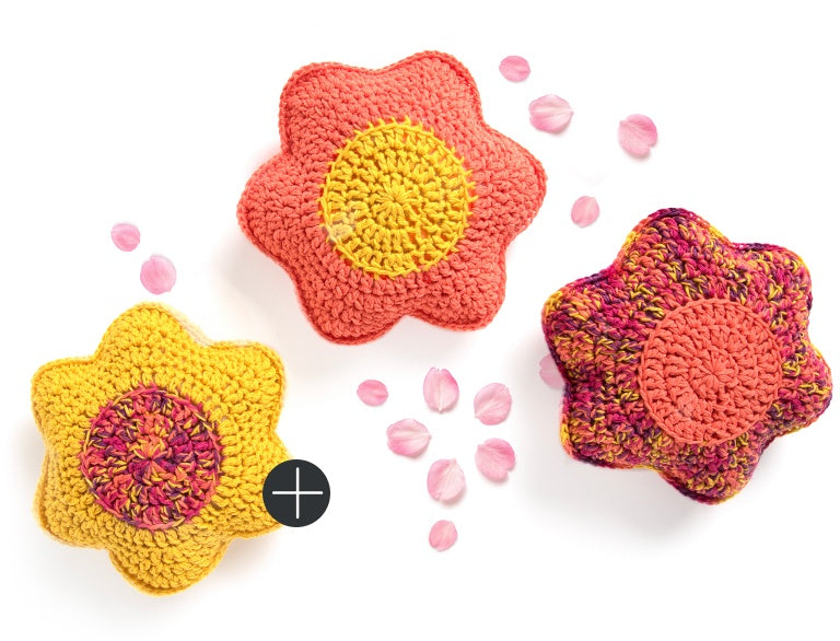 Caron crochet petal pillows