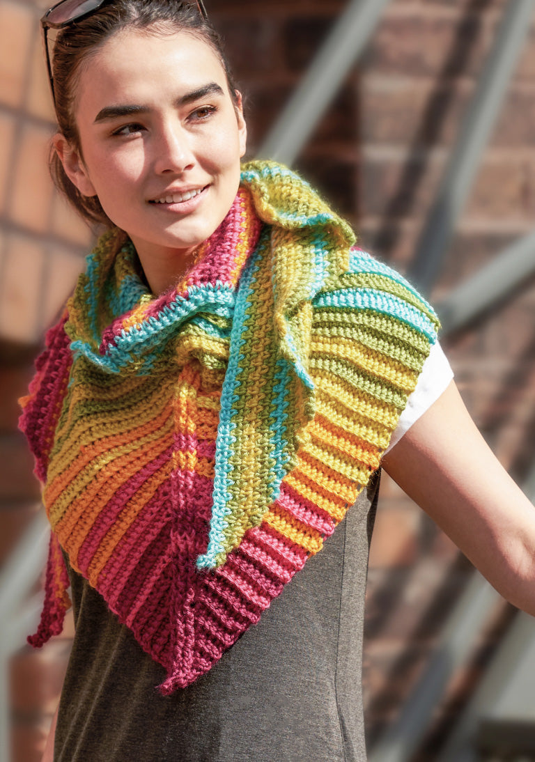 Caron crochet mitered ridges shawl