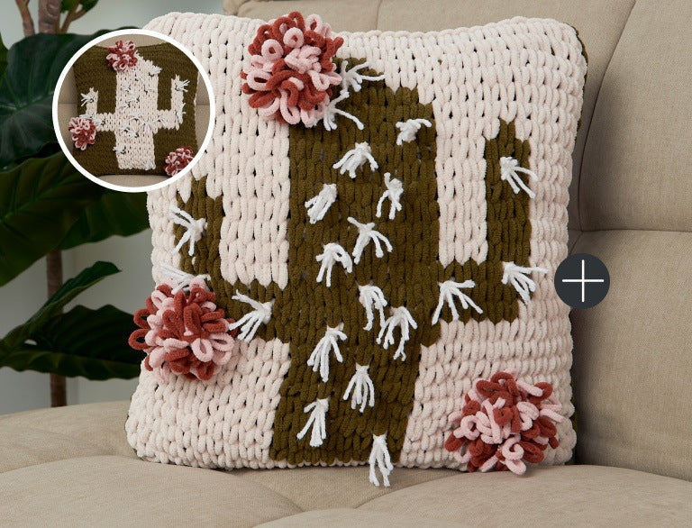 image of Bernat EZ Graph It Pompom Cactus Pillow Blanket