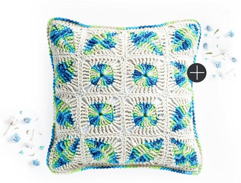 Caron crochet mod leaves pillow