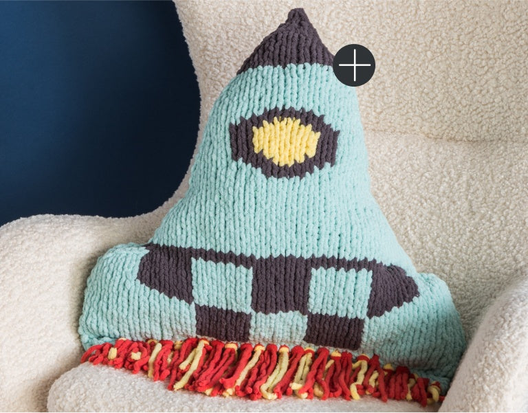 Bernat Knit Rocketship Pillow