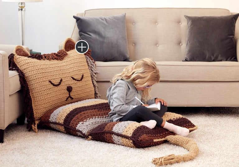 Easy Lion on the Floor Crochet Pillow