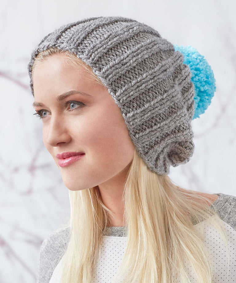 Slouchy Ribbed Knit Hat Free Pattern LW5831