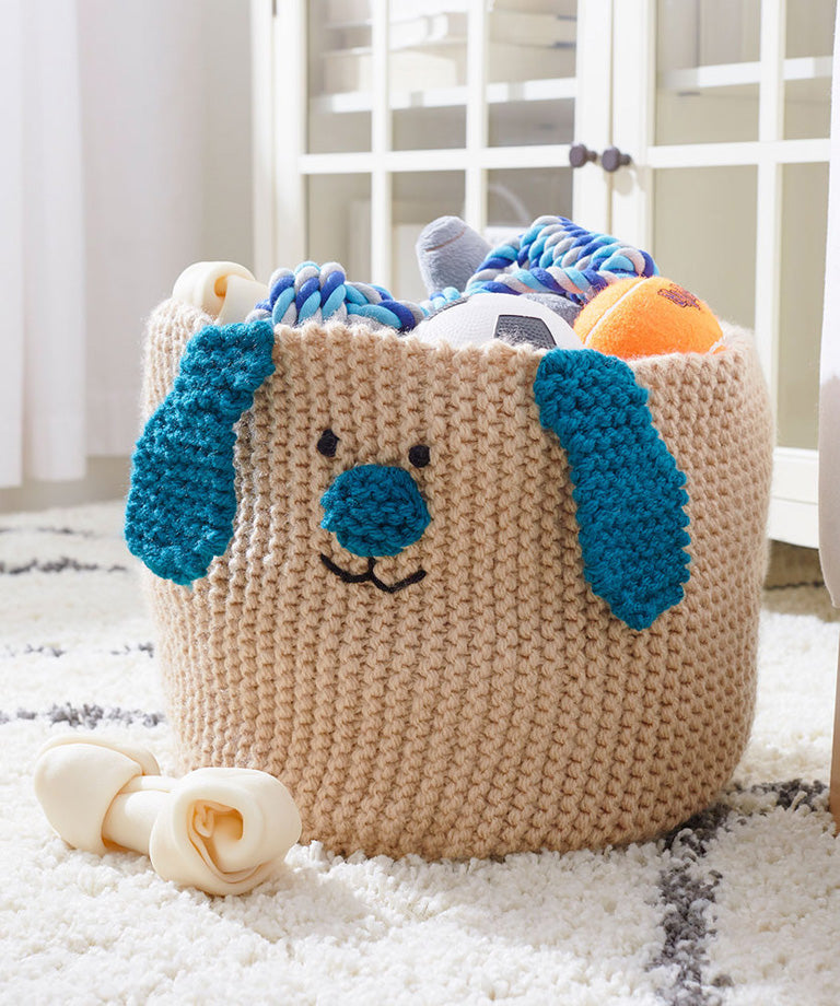 Puppy Toy Basket Free Knitting Pattern LW6145