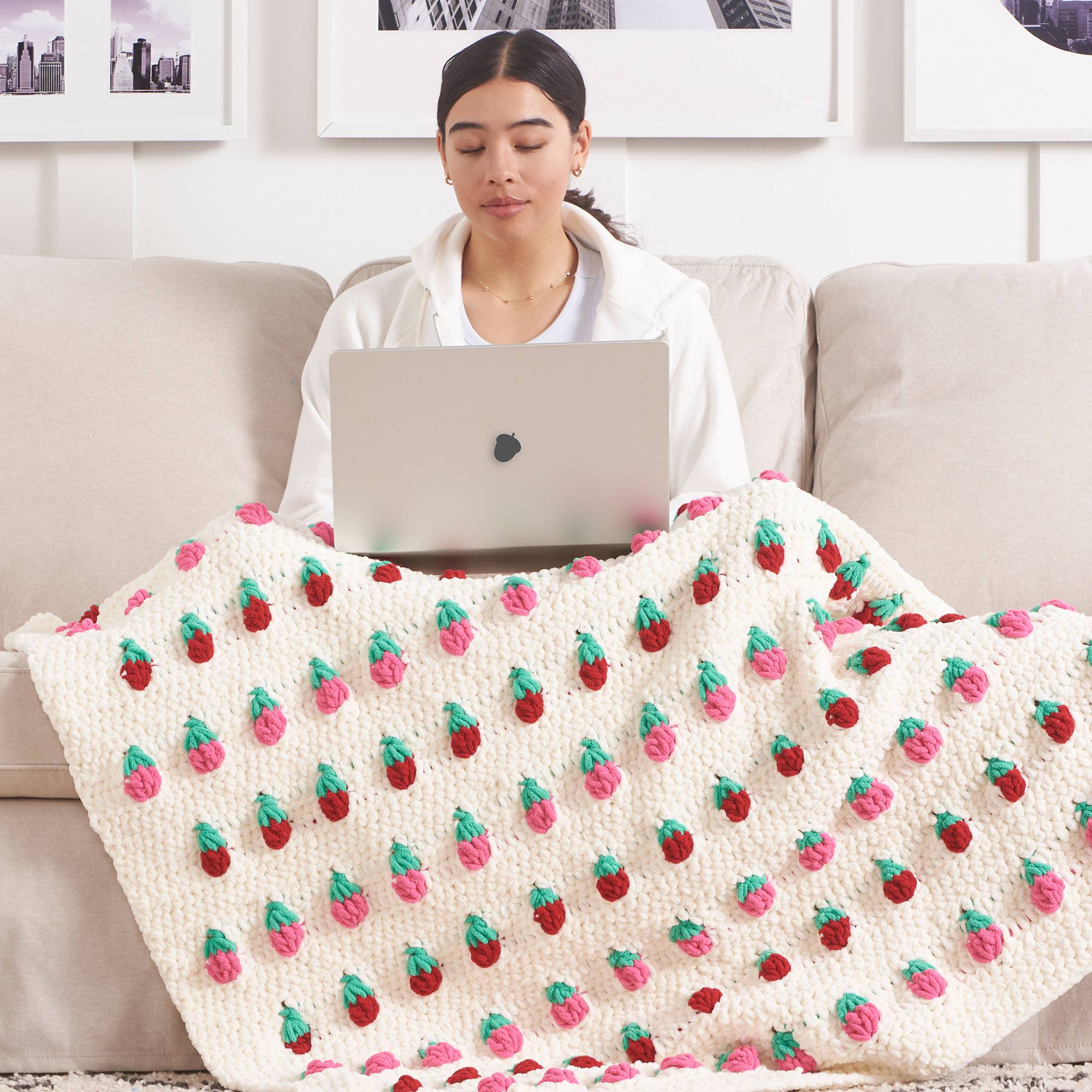 Bernat Crochet Strawberry Bobble Blanket Image