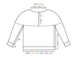 Sweater sizing schematics from pattern as an example