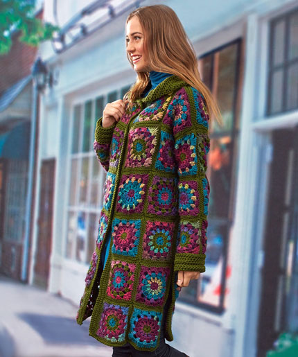Sweater Coat in Grannies Free Crochet Pattern LW5303