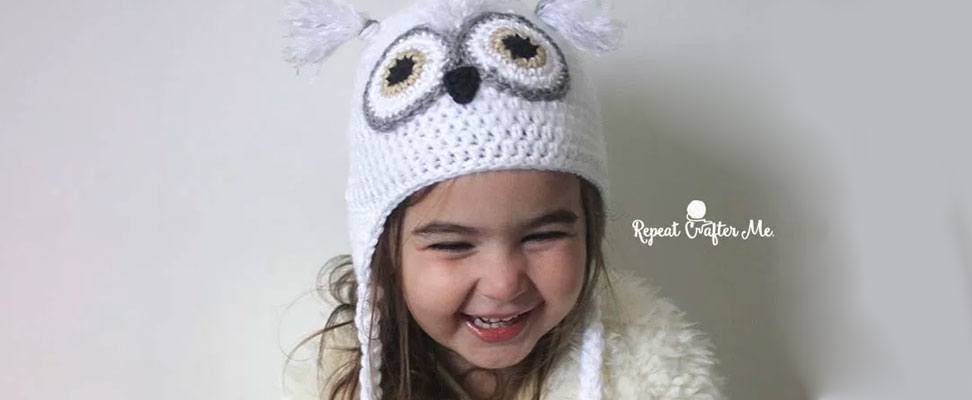 Crochet Snowy Owl Hat in Caron Simply Soft yarn by RepeatCrafterMe