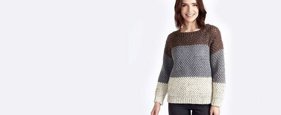 Stepping Stone Crochet Pullover in Caron Simply Soft Tweeds