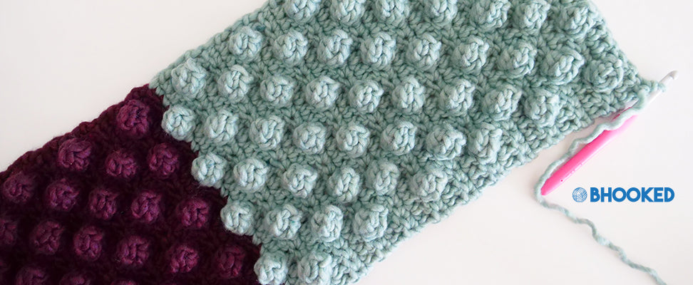 Close Up of Crochet Bobble Stitches using Bernat Roving yarn