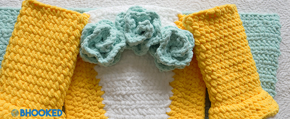 Work in progress shot of the Dreamy Princess Crochet Snuggle Sack pattern in Bernat Baby Blanket yarn