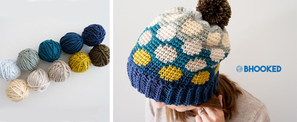 Polka Dotty Crochet Hat in Caron x Pantone yarn
