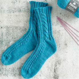 Patons Toe-up Cabled Knit Socks