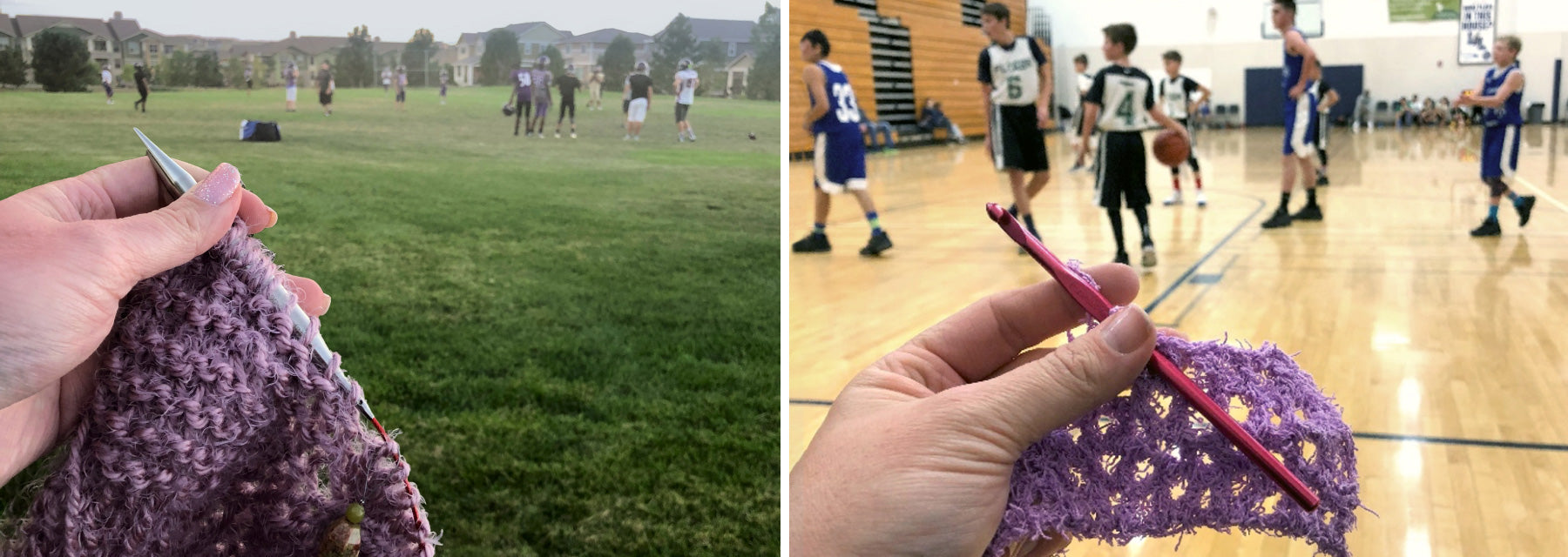 Crocheting in playground of school outfoor and indoor