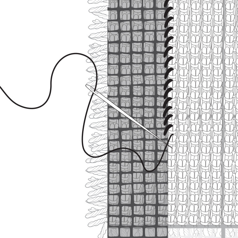 Whip stitch the border in place on the back of the canvas. Do not stitch through the yarn.