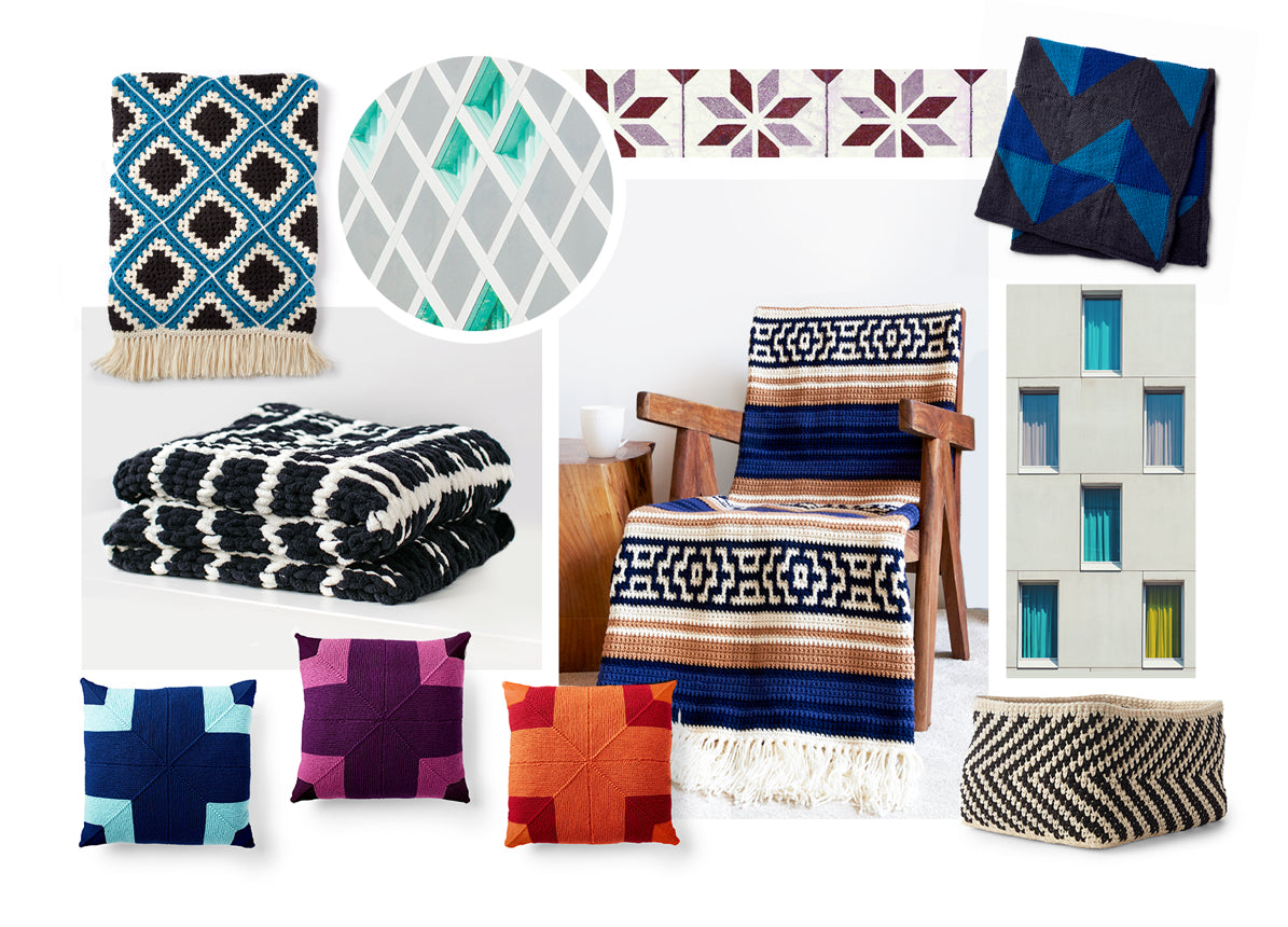 Home Decor Geometric Blankets and Pillows pattern collage