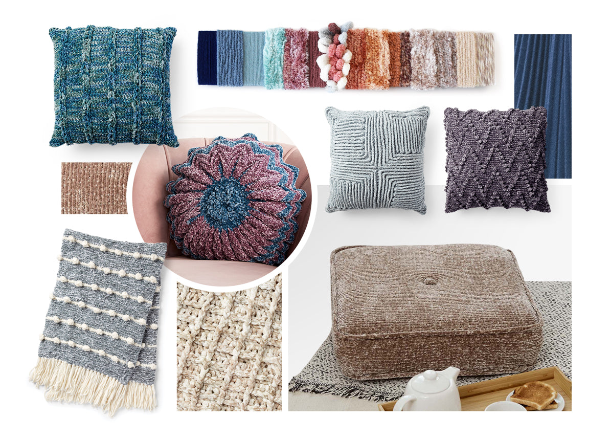 Home Decor Velvet Blanket and Pillows pattern collage